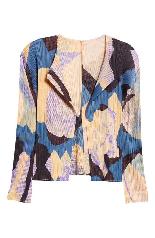 Issey Miyake Pleats Please Meteorite Print Pleated Open Front Cardigan In Grayish Navy