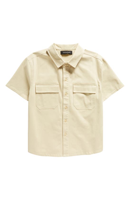 Shop Treasure & Bond Kids' Short Sleeve Cotton Button-up Utility Shirt In Beige Khaki