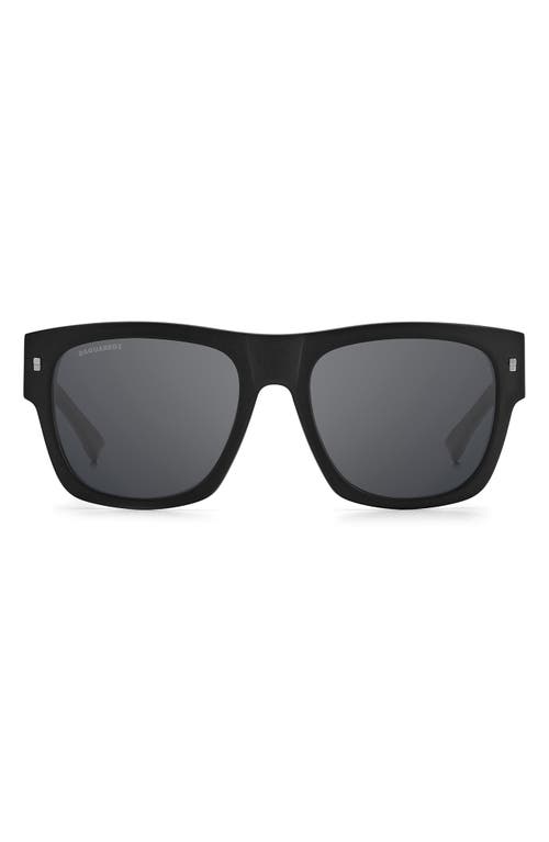 55mm Square Sunglasses in Matte Black /Silver Mirror