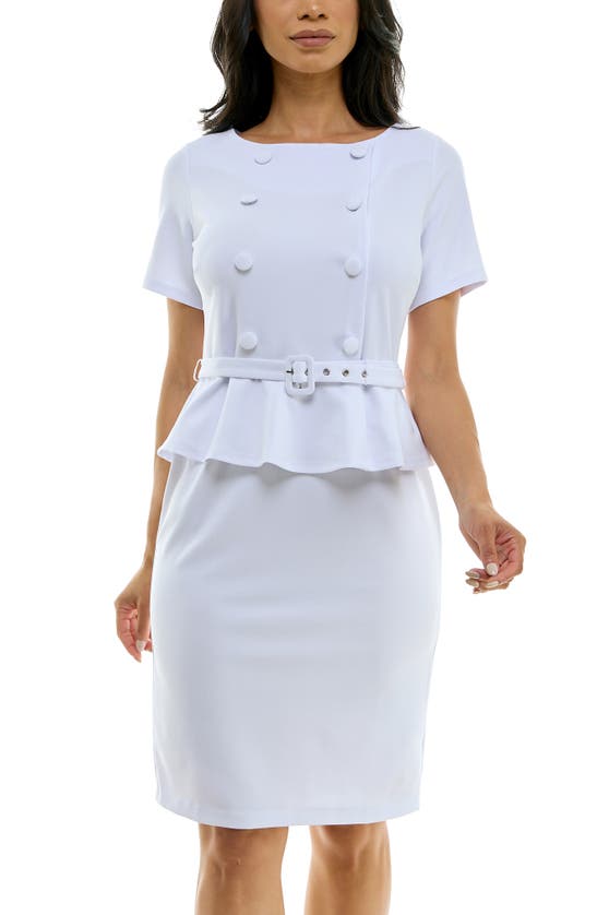 Shop Nina Leonard Belted Peplum Dress In White