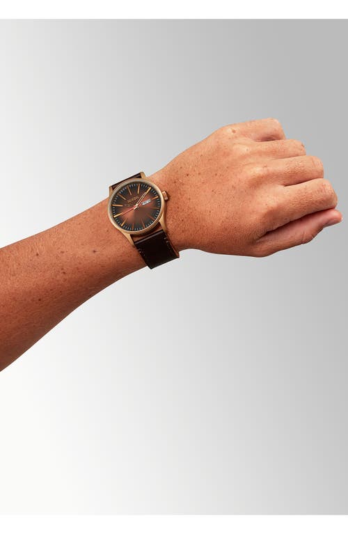 Nixon The Sentry Leather Strap Watch, 42mm In Bronze/black