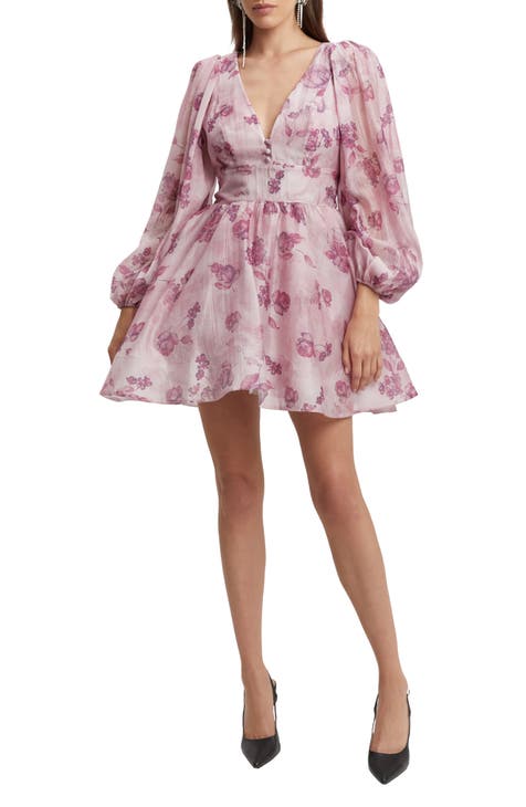 Wild Fable Women's Floral Print Long Sleeve Deep V-Neck Puff Sleeve Mini  Dress (Pink Lavender) (XXL) at  Women's Clothing store