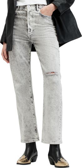 Girls Grey Acid Wash Straight Jeans