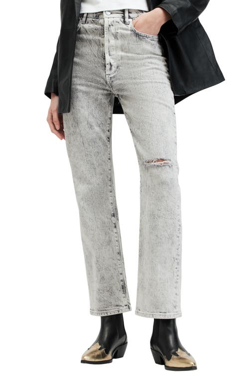 AllSaints Edie Ripped Acid Wash Straight Leg Jeans in Snow Grey at Nordstrom, Size 31