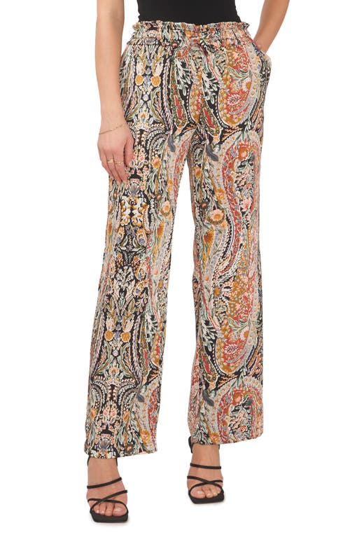 1.STATE Paisley Floral Wide Leg Drawstring Pants in Rich Black