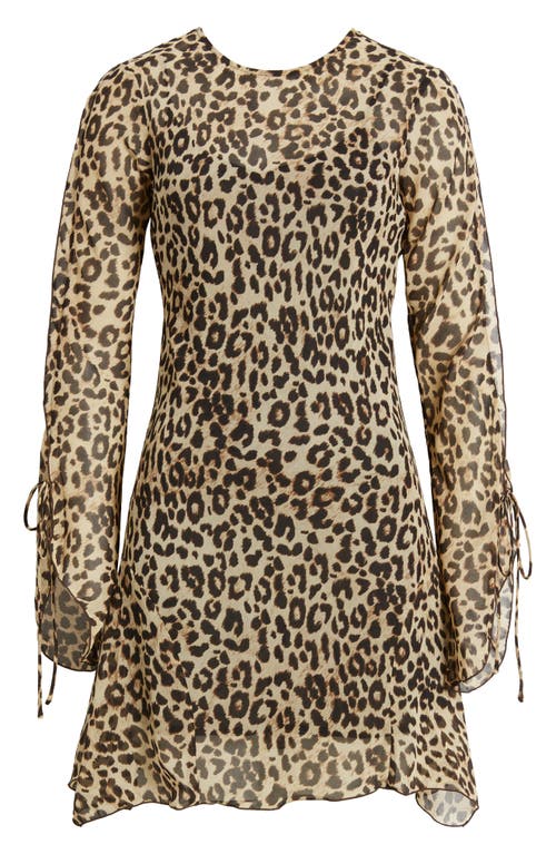 Shop Mango Leopard Print Long Sleeve Minidress In Beige/black