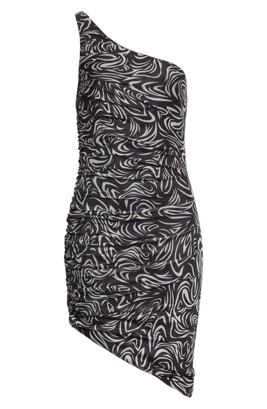 Likely Gemella Printed Ruched One-shoulder Dress In Black/ Cream