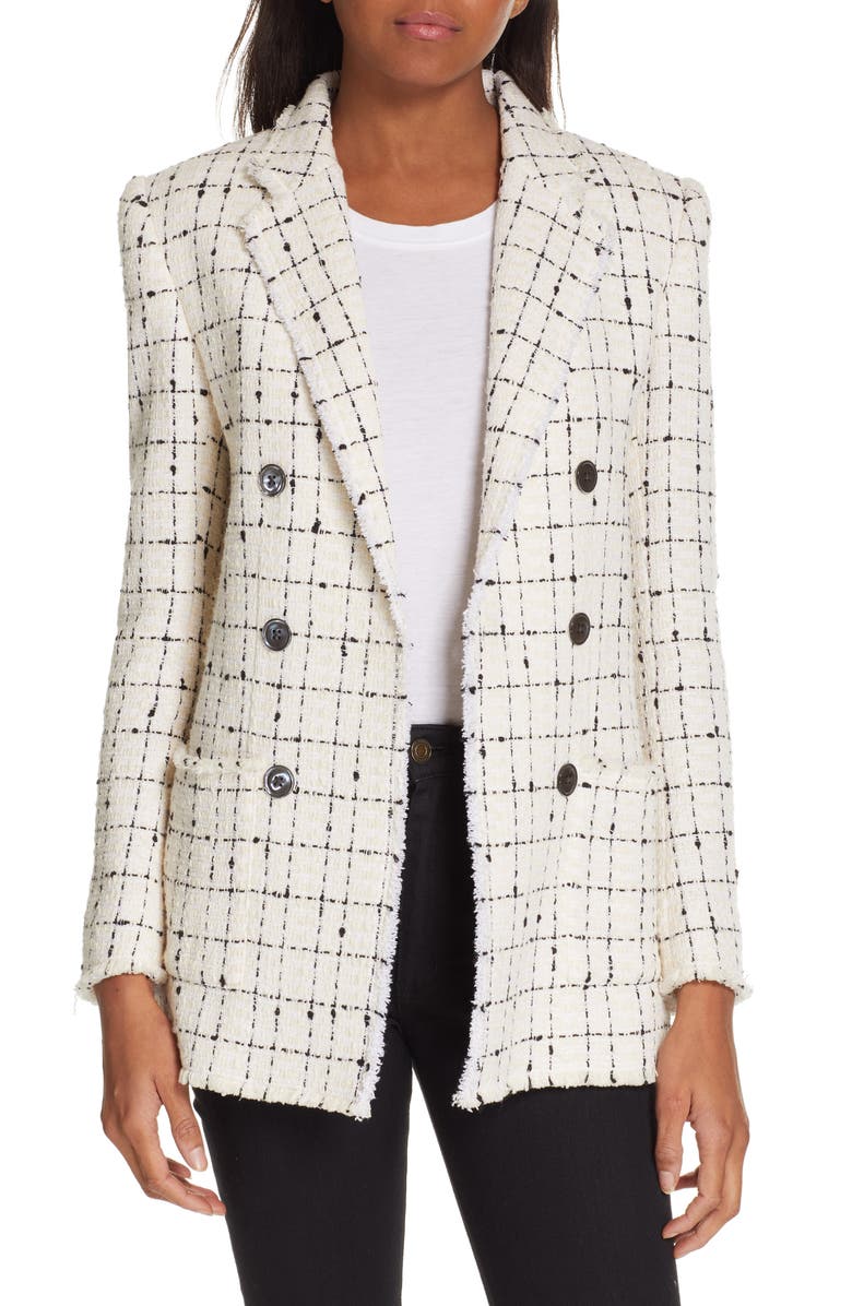 Rebecca Taylor Windowpane Plaid Tweed Double-Breasted Blazer | Nordstrom