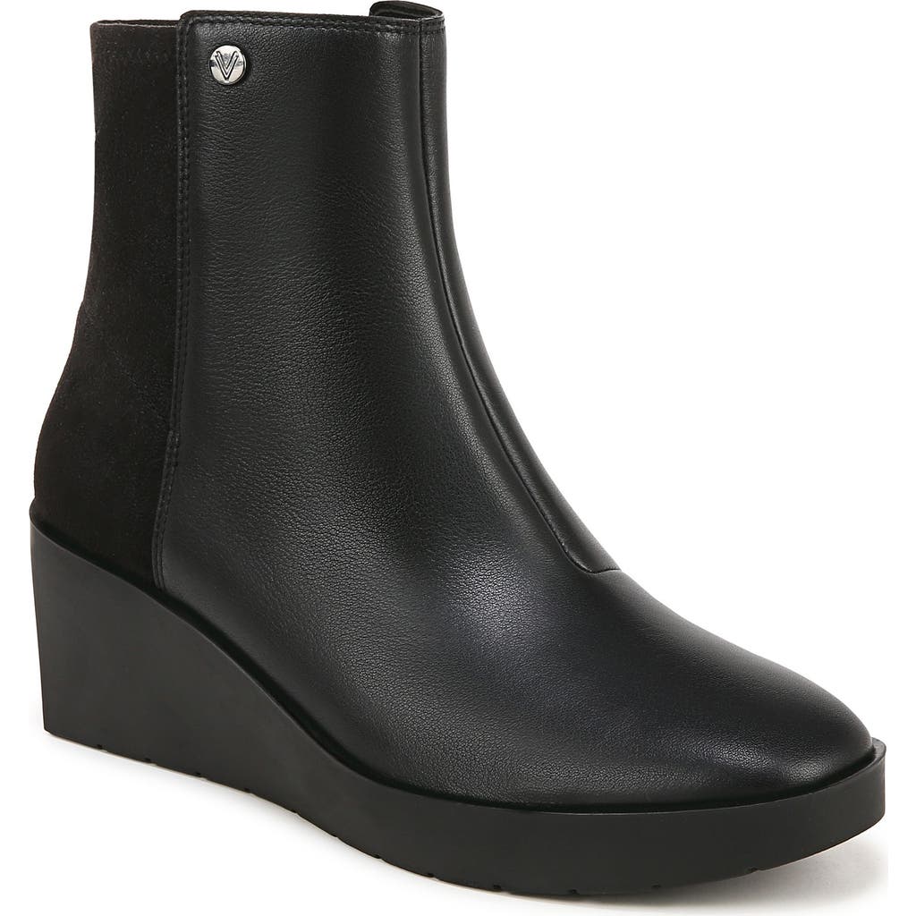 Vionic Skylar Womens Leather Mixed Media Wedge Boots In Black