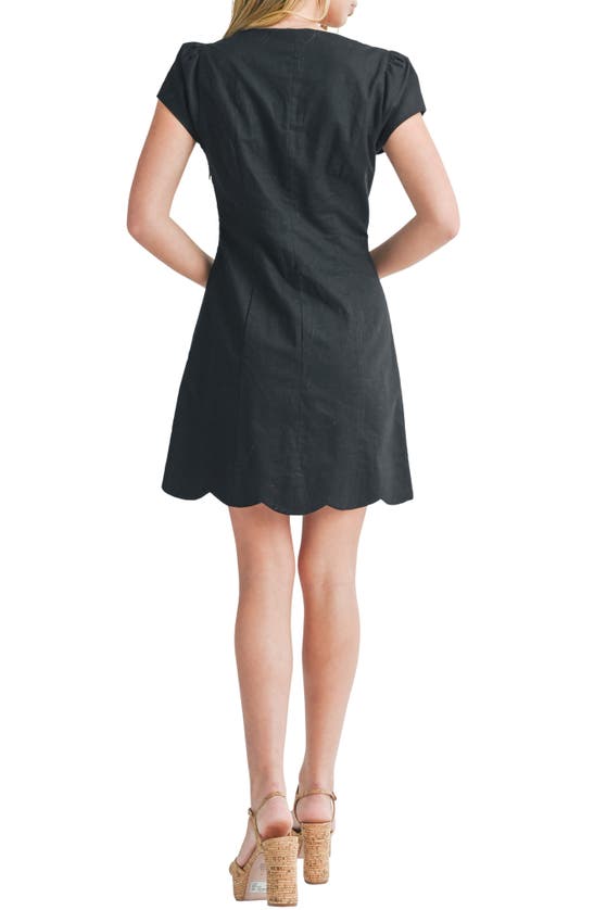 Shop Mila Mae Scallop Hem Cotton & Linen Minidress In Black
