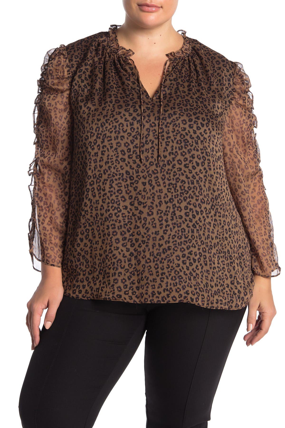cece leopard print off the shoulder ruffle blouse