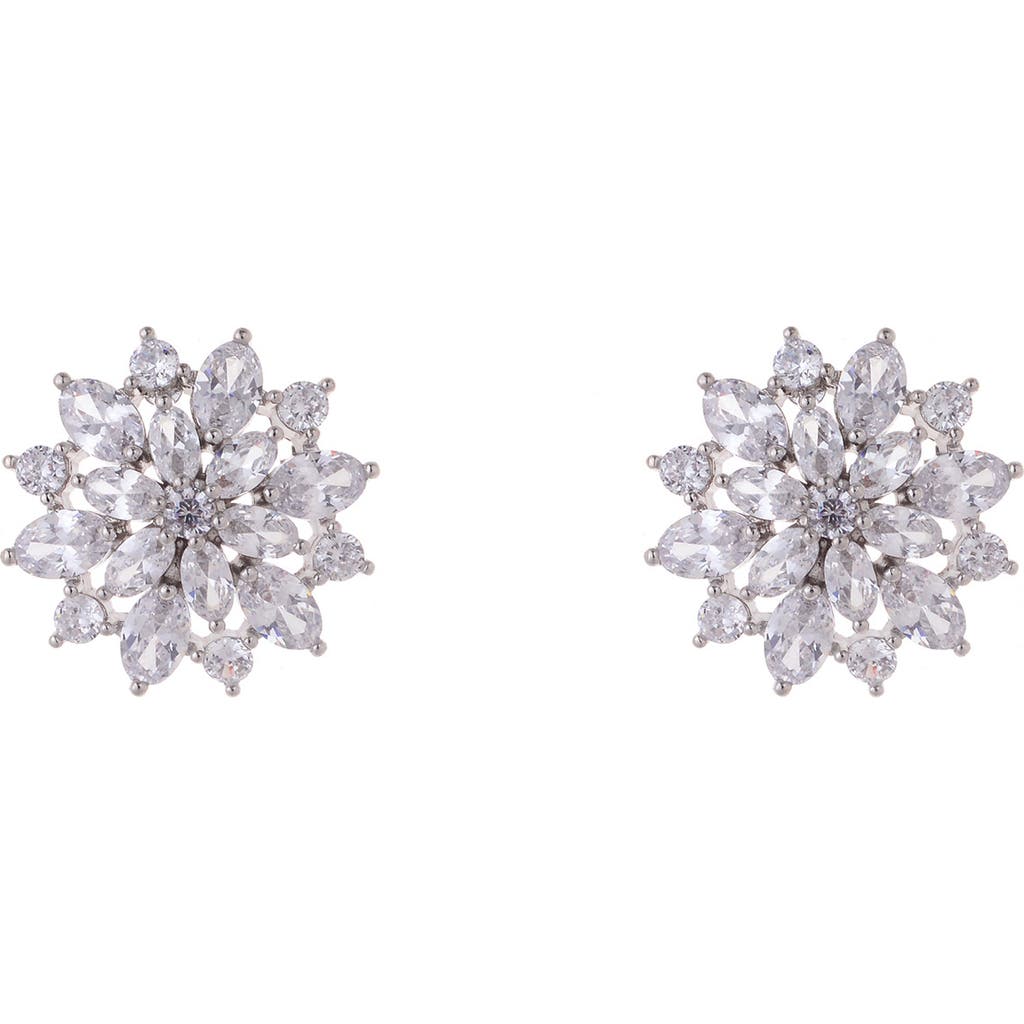 Shop Zaxie By Stefanie Taylor Cubic Zirconia Floral Stud Earrings In Silver