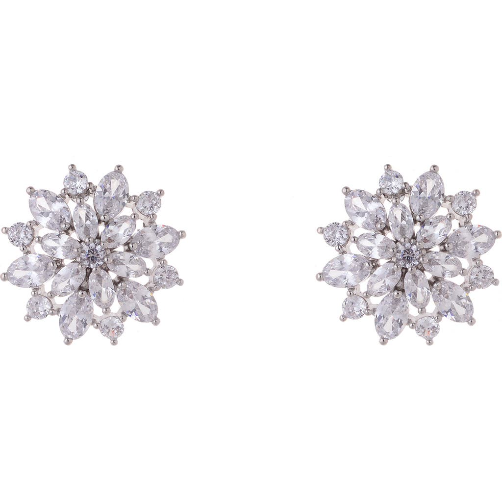 Shop Zaxie By Stefanie Taylor Cubic Zirconia Floral Stud Earrings In Silver