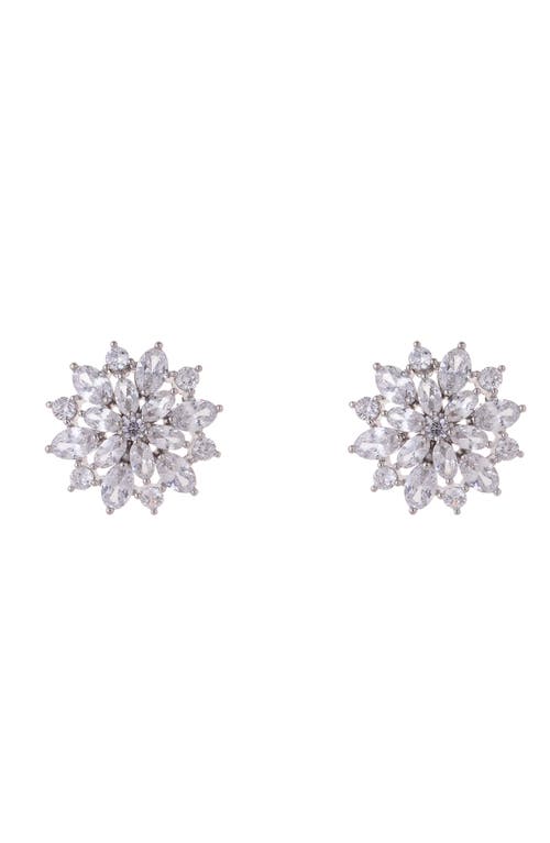 Shop Zaxie By Stefanie Taylor Cubic Zirconia Floral Stud Earrings In Silver
