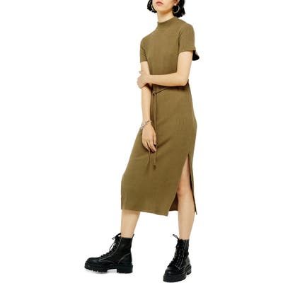 Topshop Belted Ribbed Midi Dress, US (fits like 10-12) - Green