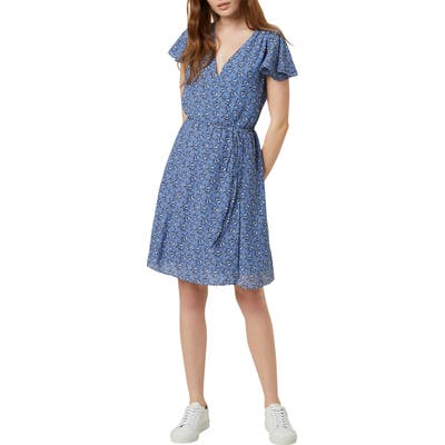 French Connection Agata Floral Faux Wrap Dress, Blue