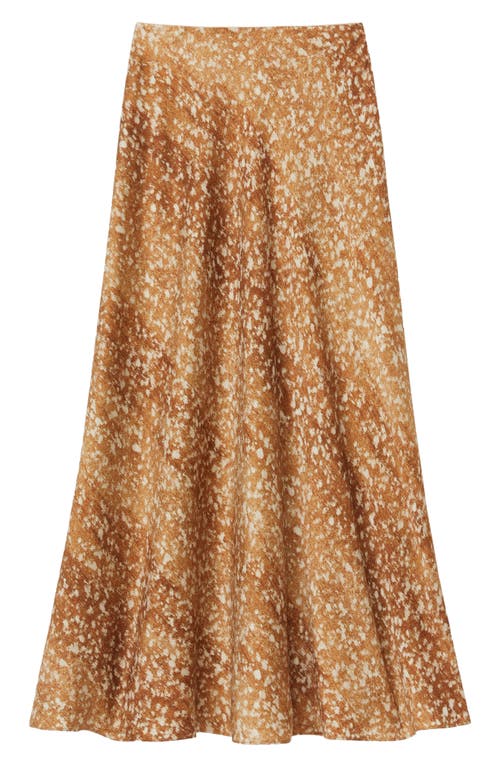 Lafayette 148 Floating Leaves Print Textured Silk Satin Skirt In Camel Multi