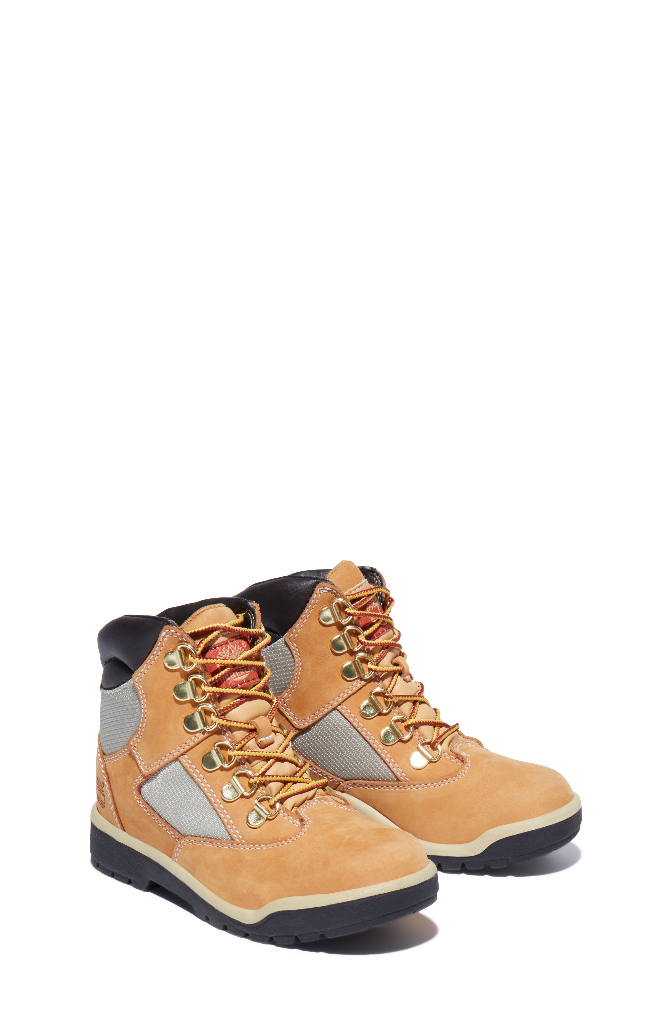 blue red and yellow timberland field boots