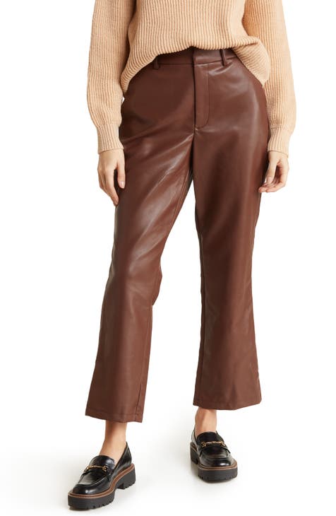 Faux Leather Cropped Wide Leg Trousers