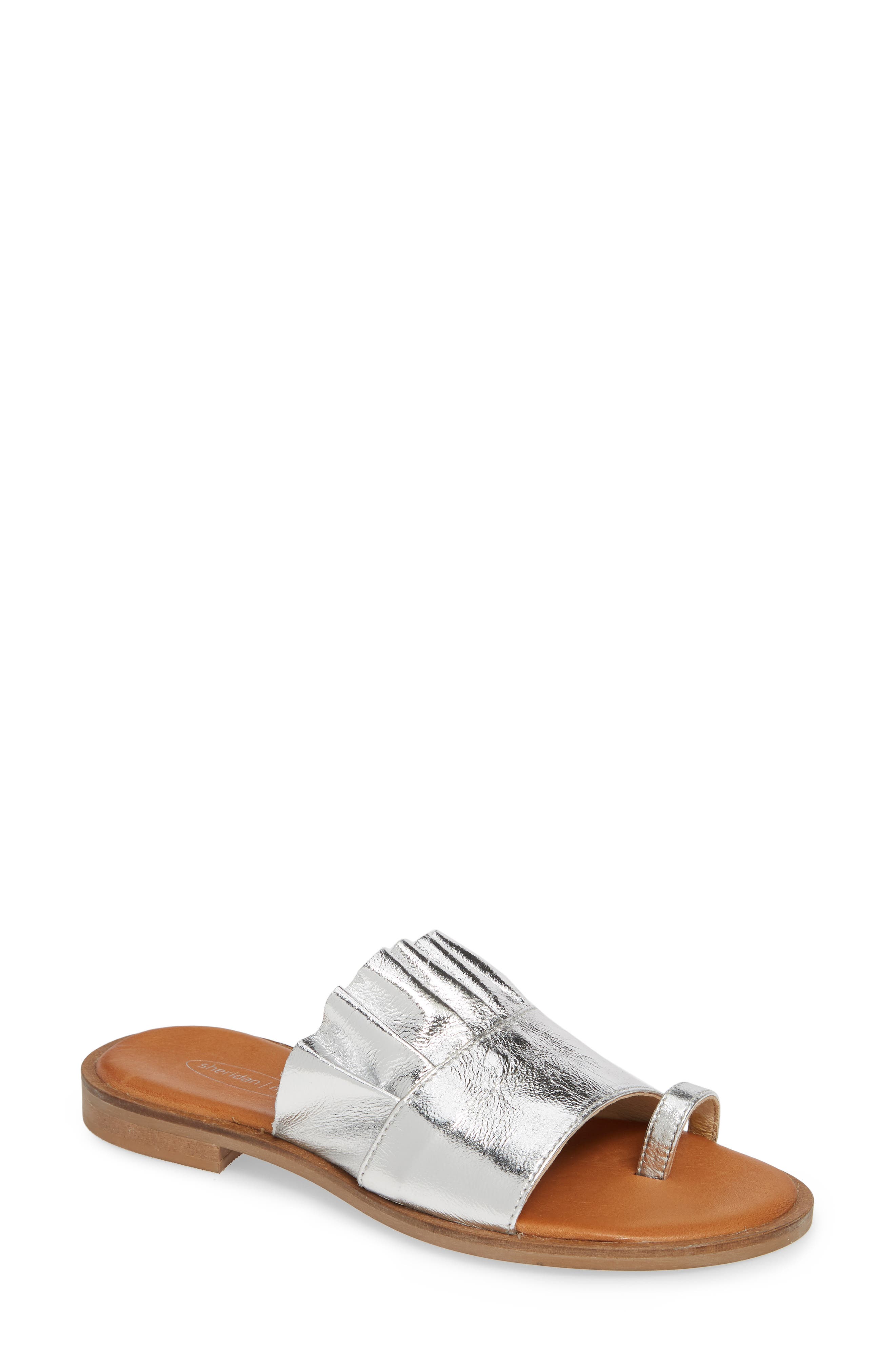 Sheridan Mia Bee Metallic Ruffle Slide Sandal - Metallic
