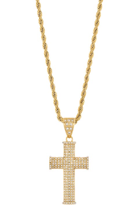 Men's Pavé Crystal Cross Pendant Necklace