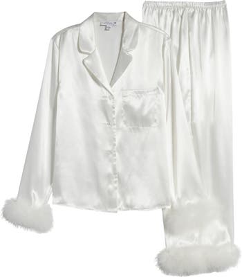 Danica White Feather Trim Pajama Set