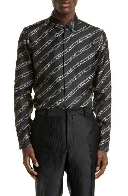 Fendi O'Lock Cotton Blend Button-Up Shirt in Peltro