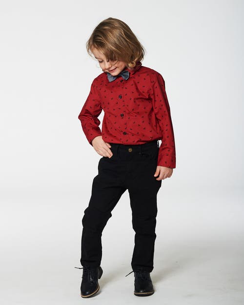 Deux Par Deux Baby Boy's Printed Reindeer Poplin Shirt With Bow Tie Red In Jester Red