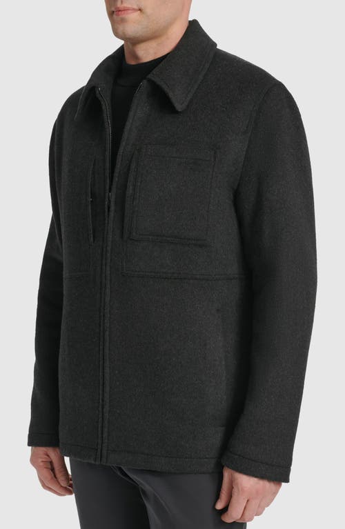 Cole Haan Felt Zip Front Shirt Jacket In Charcoal