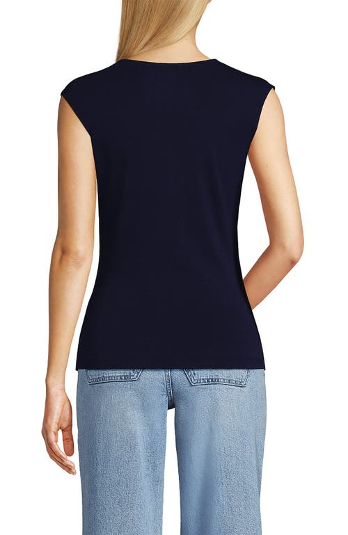 Shop Lands' End Lightweight Jersey Wrap Front Top In Deep Sea Navy