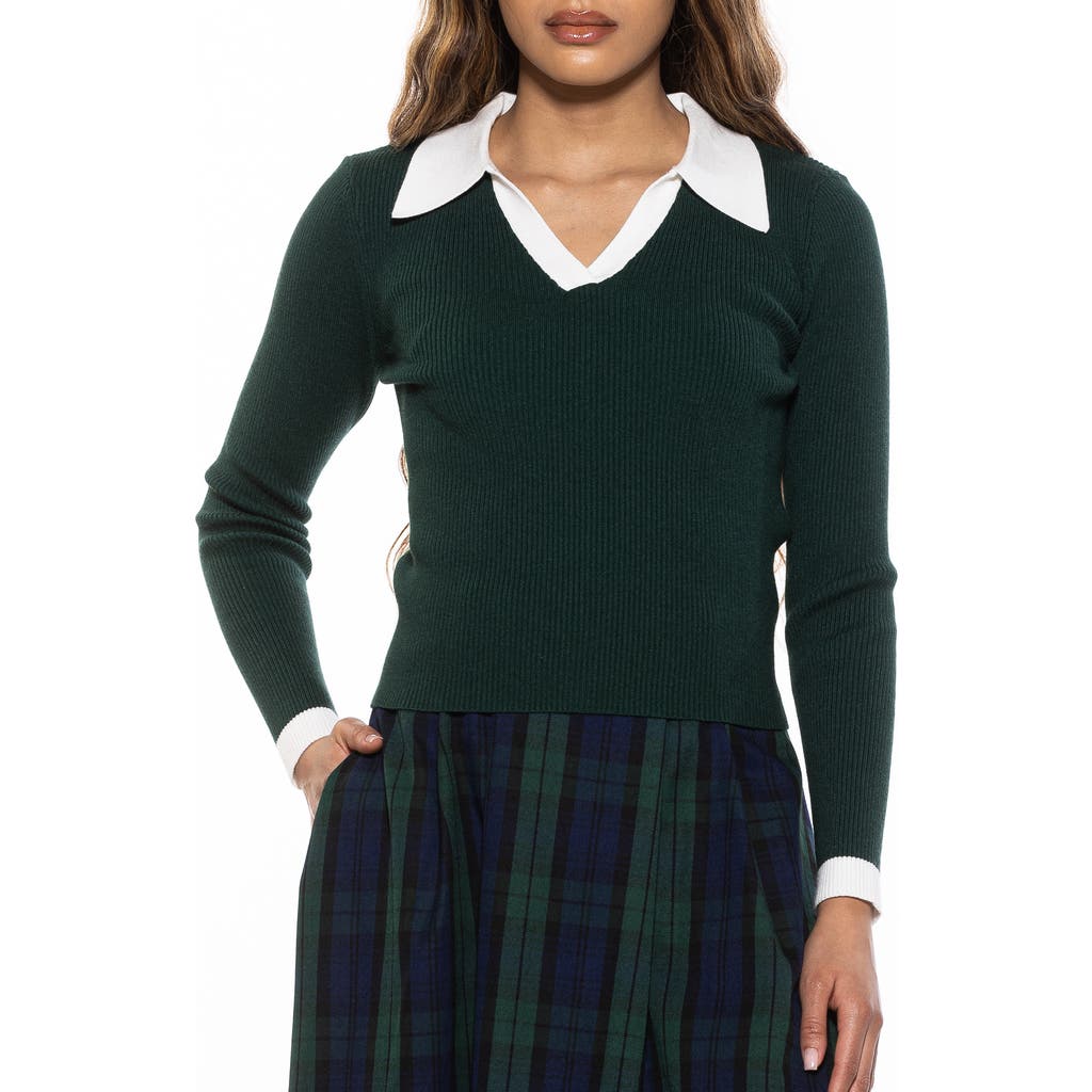 Alexia Admor Women's Johnny Collar Rib Knit Top In Emerald