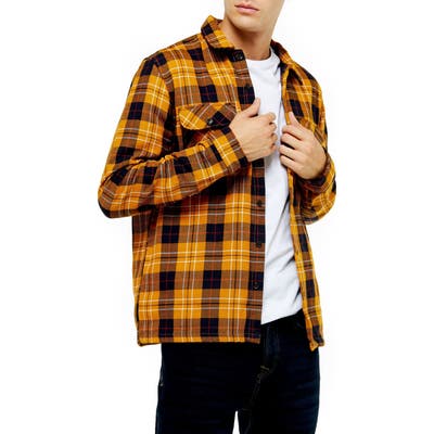 Topman Slim Fit Button-Up Plaid Twill Shirt Jacket, Blue
