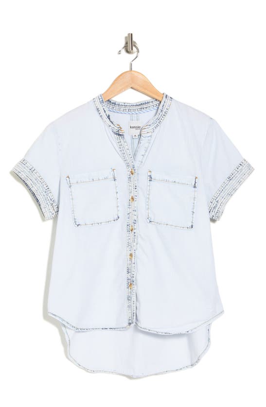 Kensie Short Sleeve Cotton Button-up Shirt In Blue