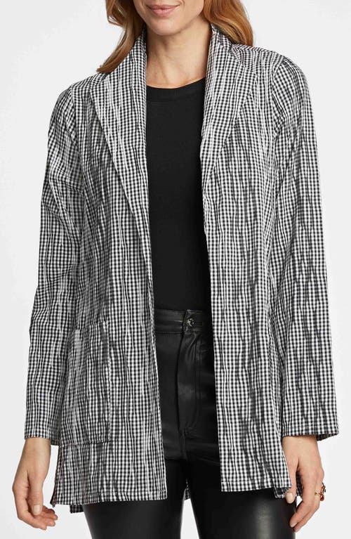 Foxcroft Alana Crinkle Cotton Blend Gingham Jacket In Black/white