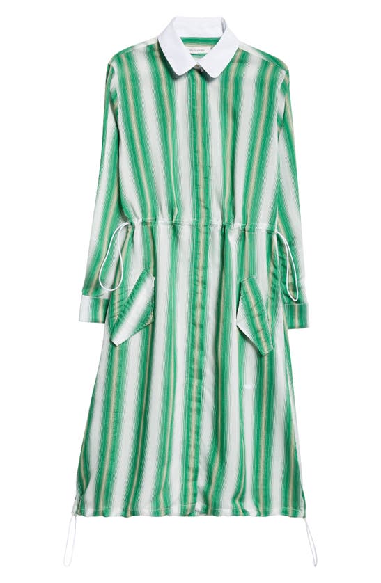 Shop Wales Bonner Stripe Long Sleeve Stretch Supima® Cotton Dress In Green And Ivory