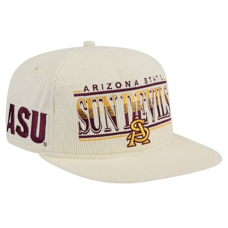 New Era White Arizona State Sun Devils Throwback Golfer Corduroy Snapback Hat In Cream