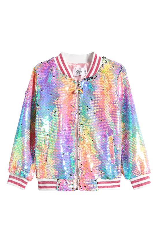 Shop Lola & The Boys Lola + The Boys Kids' Kaleidoscope Sequin Bomber Jacket In Purple Multi