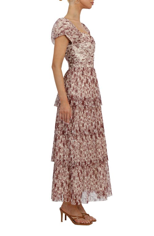 Shop Adelyn Rae Print Tiered Maxi Dress In Chocolate