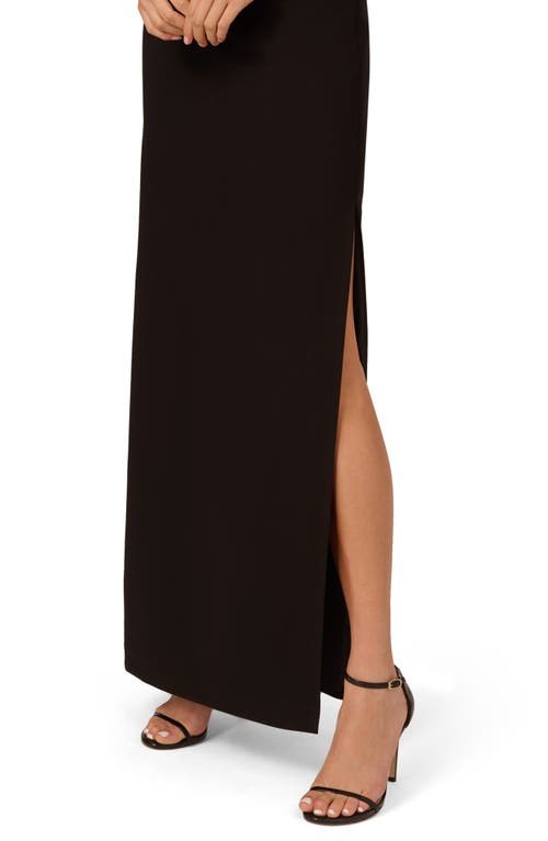 Liv Foster Beaded Bow Strapless Crepe Column Gown In Black