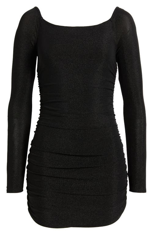 Shop Bp. Ruched Glitter Long Sleeve Sweater Dress In Black Shine