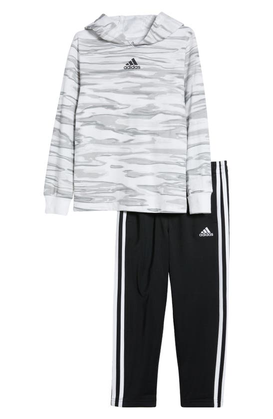 Adidas Originals Kids' Logo Hooded T-shirt & Track Pants Set In White