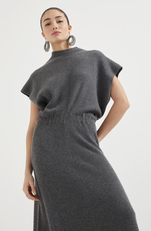 Shop Brunello Cucinelli Diagonal Knit Dress In Anthracite