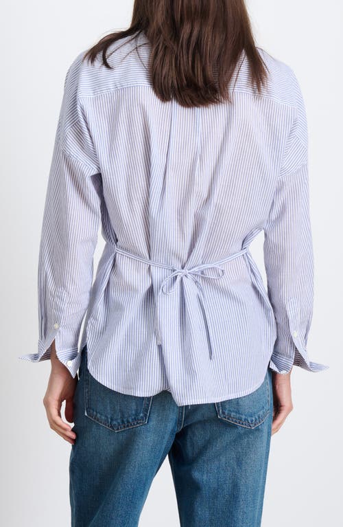 Shop Alex Mill Carla Tie Waist Voile Button-up Shirt In Navy/white