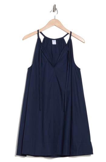 Shop Melrose And Market Tie Neck Sleeveless Poplin Dress In Navy Blazer