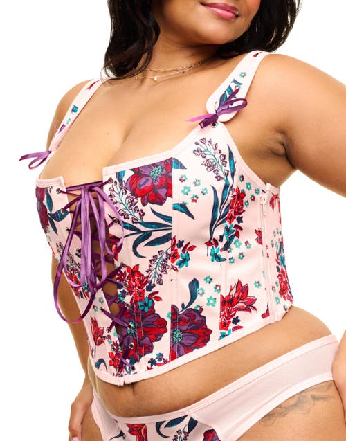 Adore Me Alex Corset & Panty Set In Floral Pink