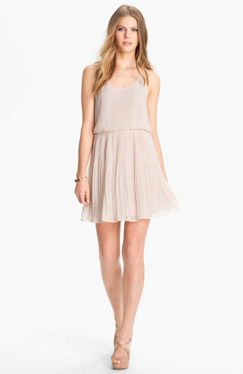 ALL IN FAVOR Mesh Back Pleated Chiffon Dress, Main, color, SHELL