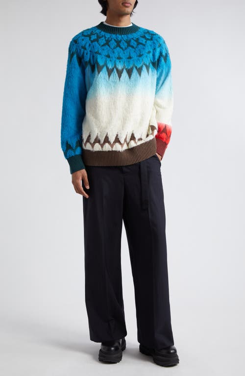 Sacai Ombré Geometric Jacquard Crewneck Sweater Blue at Nordstrom,