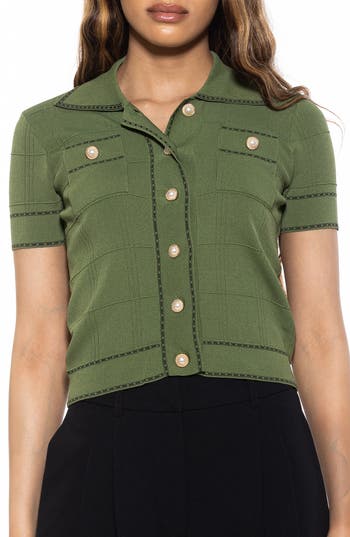 Alexia Admor Women's Arya Short Sleeve Knit Cardigan In Sage