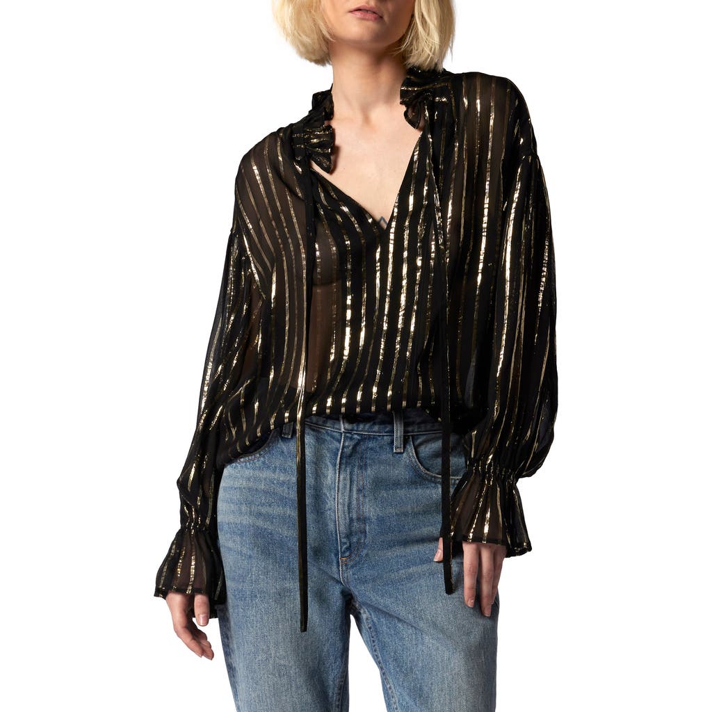 EQUIPMENT EQUIPMENT FARAH STRIPE METALLIC CUTOUT BLOUSE