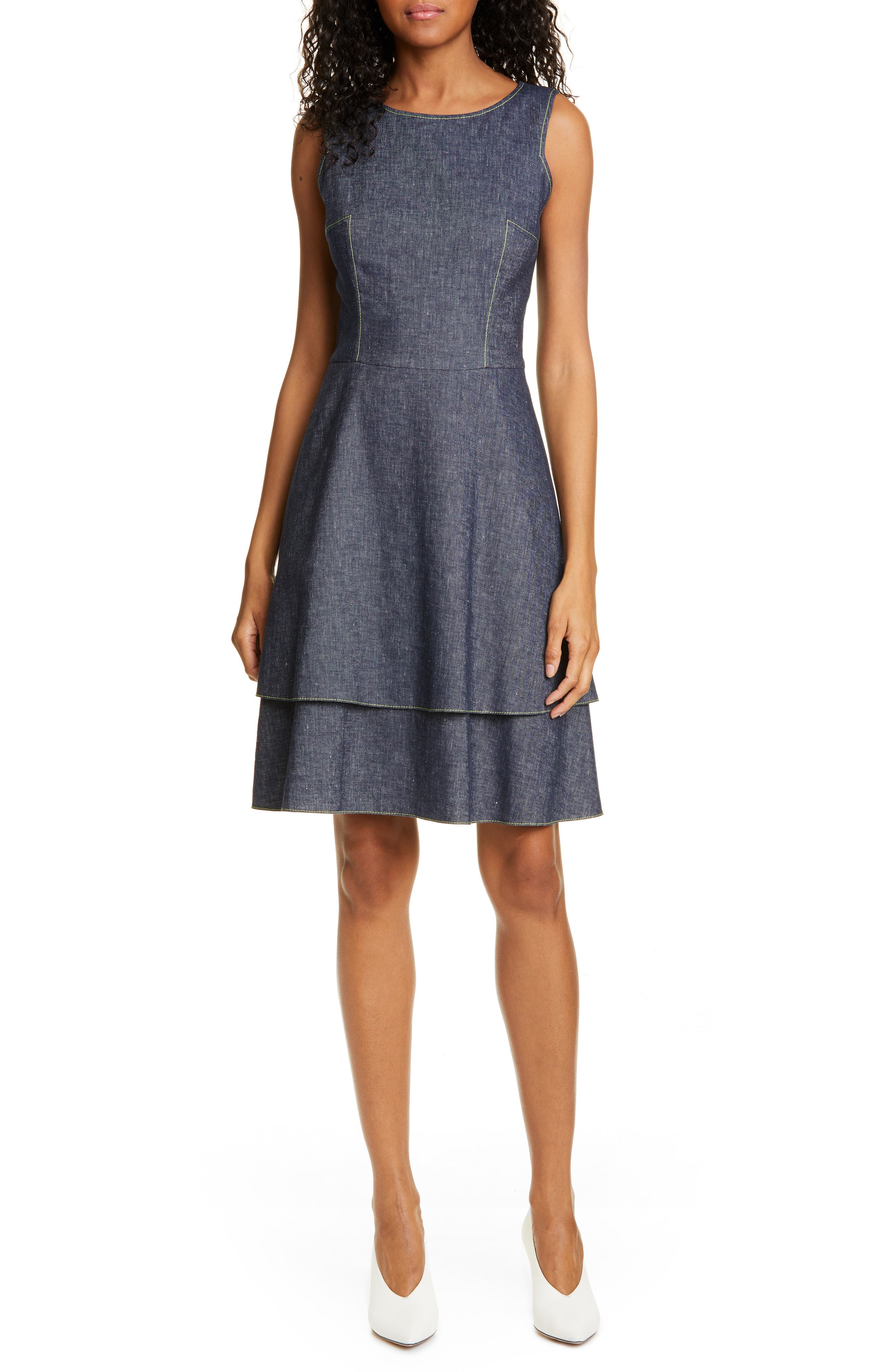 Hugo Kalomi Tiered Fit & Flare Dress, Blue